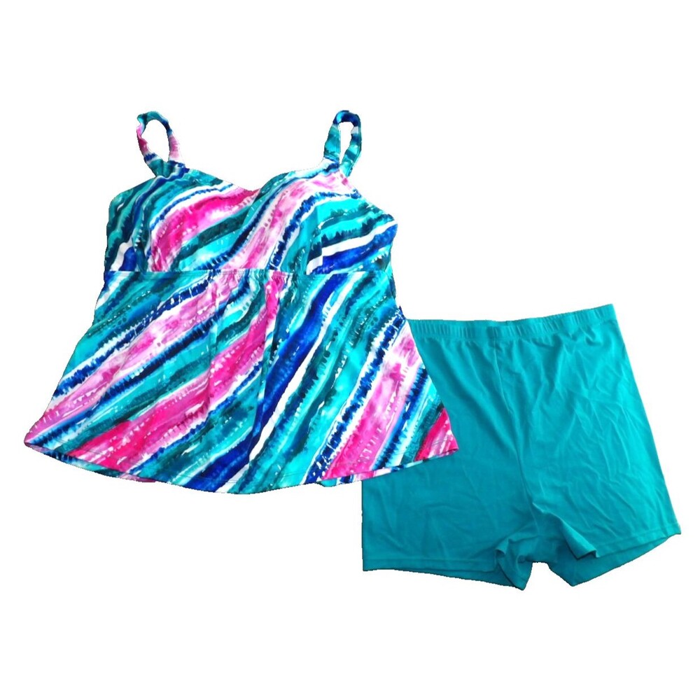 Kim Gravel Swimsuits for All Tankini Set 2 Pc Sz 14 Rainbow Stripes NWOT